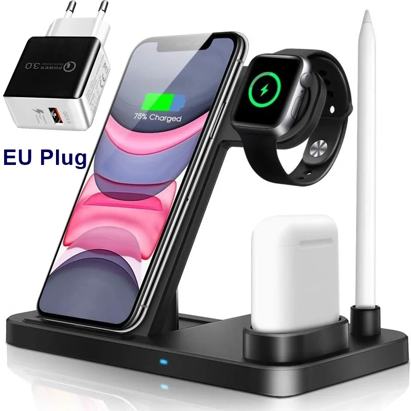 Black With EU Plug Tongdaytech Быстрое беспроводное зарядное устройство Qi для Apple Airpods Watch 5 4 3 2 1 беспроводная зарядная станция для Iphone 8 11 XR XS Pro Max - Тип штекера: Black With EU Plug