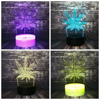 

Free Ship LED 3D Decor Room 7 Color Change Novel Hemp leaf Plant Table Night Light Friend Holiday Xmas New Year Birthday Toy