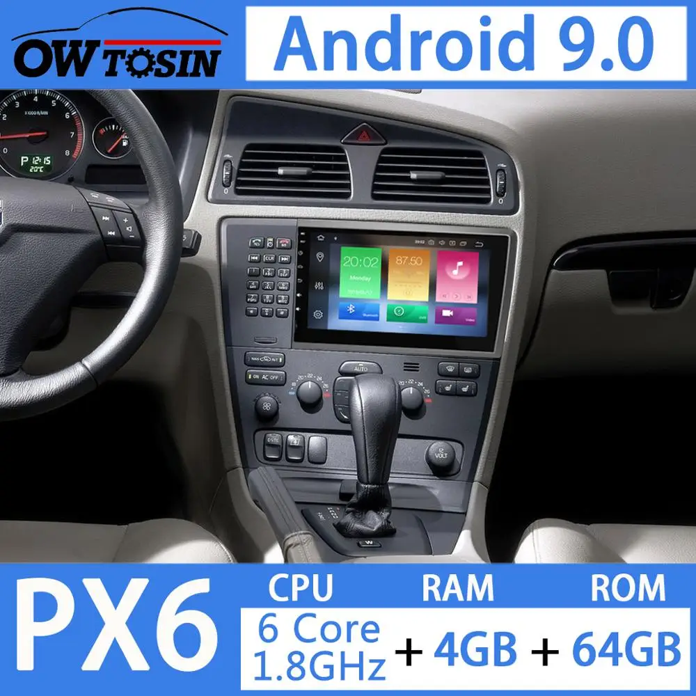 " PX6 4G+ 64G Android 9,0 автомобильный мультимедийный плеер gps навигация компактное минирадио CarPlay WiFi для Volvo S60 V70 XC70 Автомагнитола