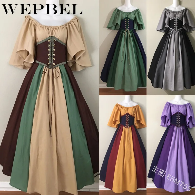 WEPBEL женское Ретро винтажное платье Викторианский Ренессанс Готический средневековый косплей платье с повязкой на шнуровке сплайсинг Свинг длинные платья