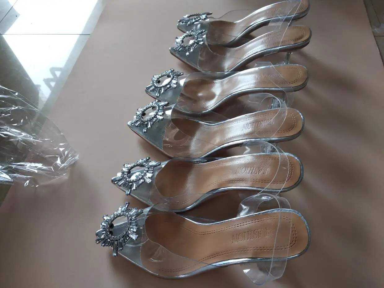 Прозрачные туфли лодочки из ПВХ с кристаллами Новинка лета 2019 на шпильке