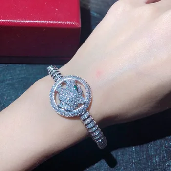 

Hot brand party jewelry summer beach panther bangle for women full of zircon leopard tiger eye head bracelet