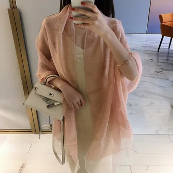 

Spring Stripes Solid Color Silk Scarf Female Joker Temperament Imitation Silk Air Conditioning Sun Protection Beach Scarf Shawl