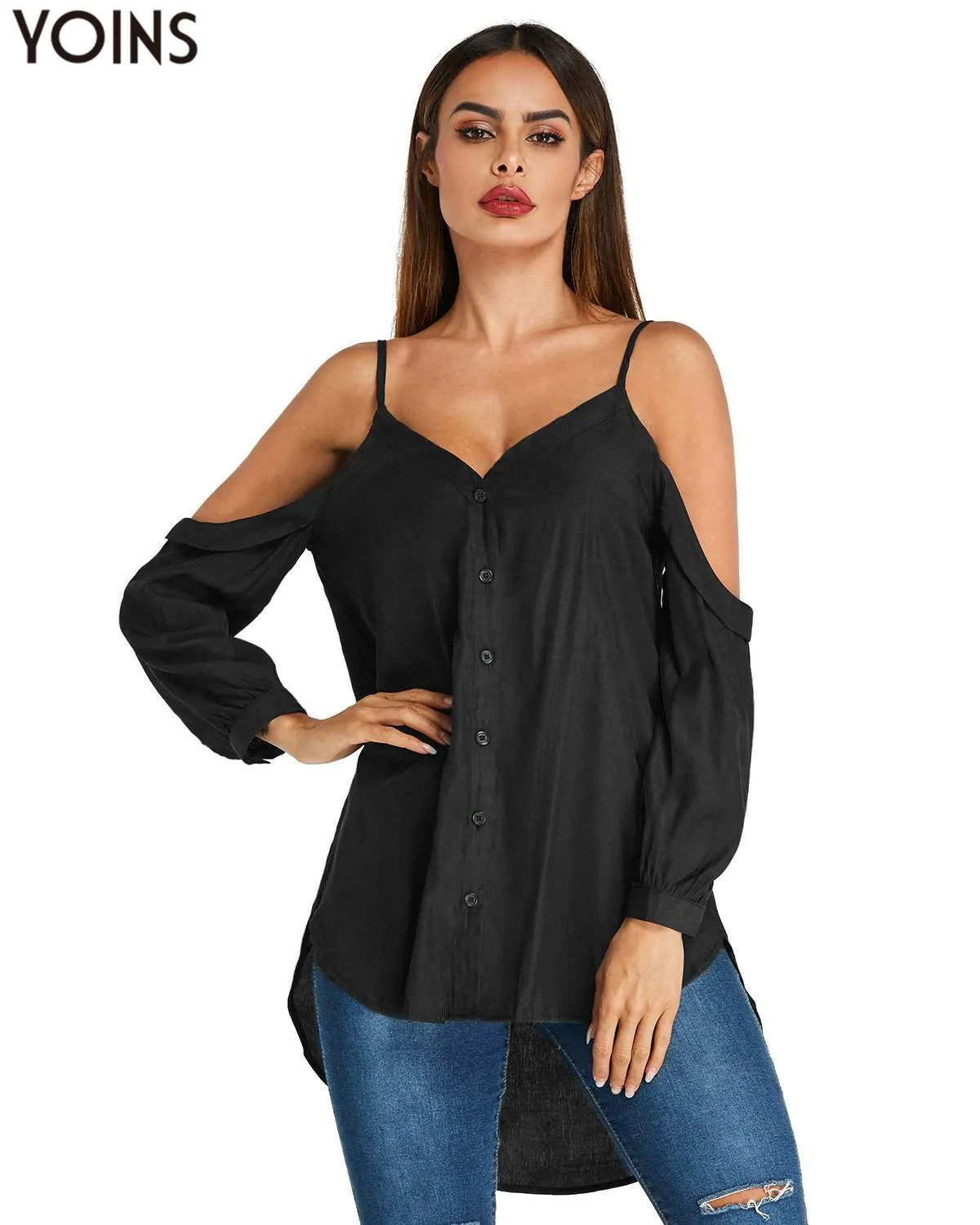 Yoins cold shoulder tops Clearance