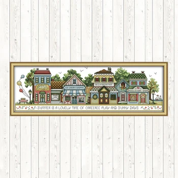 

Street Views Count Cross Stitch Landscape Decor Painting DIY Handmade Needlework Printed Canvas 14ct DMC Chinese Embroidery Kit