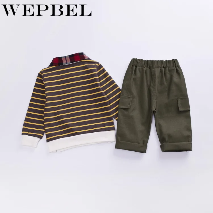 WEPBEL/Одежда для маленьких мальчиков осенний повседневный комплект, рубашка в полоску с длинными рукавами и рисунком комплект из топа и штанов, детская одежда из 2 предметов