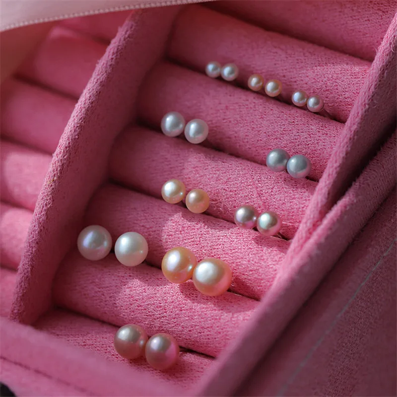 Lindo pequeño hembra 3/5/7mm ronda pendientes broche minimalista Plata de Ley 925 100% auténtica boda pendientes para las mujeres