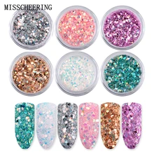 6boxes/set Laser Mixed Nail Glitter Powder Sequins Shinning Colorful Nail Flakes 3d DIY Charm Dust For Nail Art Decorations