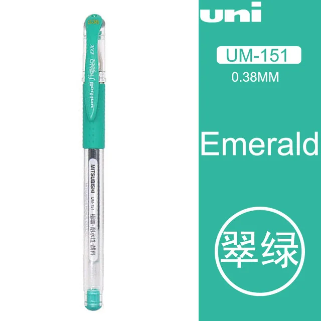 10 шт./лот, цветная гелевая ручка Uni UM-151, 0,38 мм, шариковая ручка для студенческого письма, подпись в офисе, 20 цветов в комплекте - Цвет: Emerald