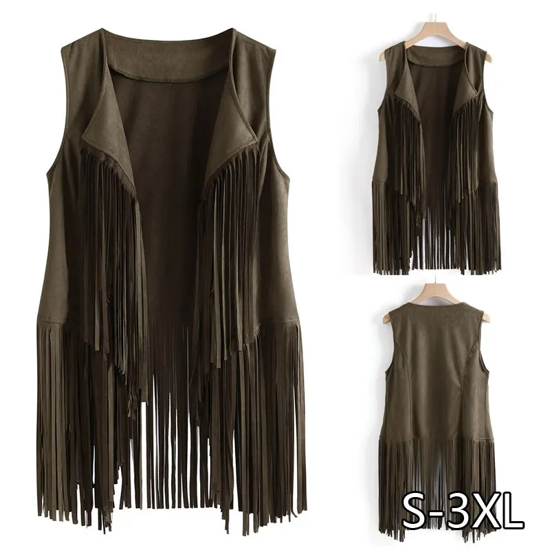 Waistcoat Jacket Women Autumn Spring Ethnic Sleeveless Tassels Fringed Vest Cardigan Retro Faux Suede Tassel Female 2021 | Женская
