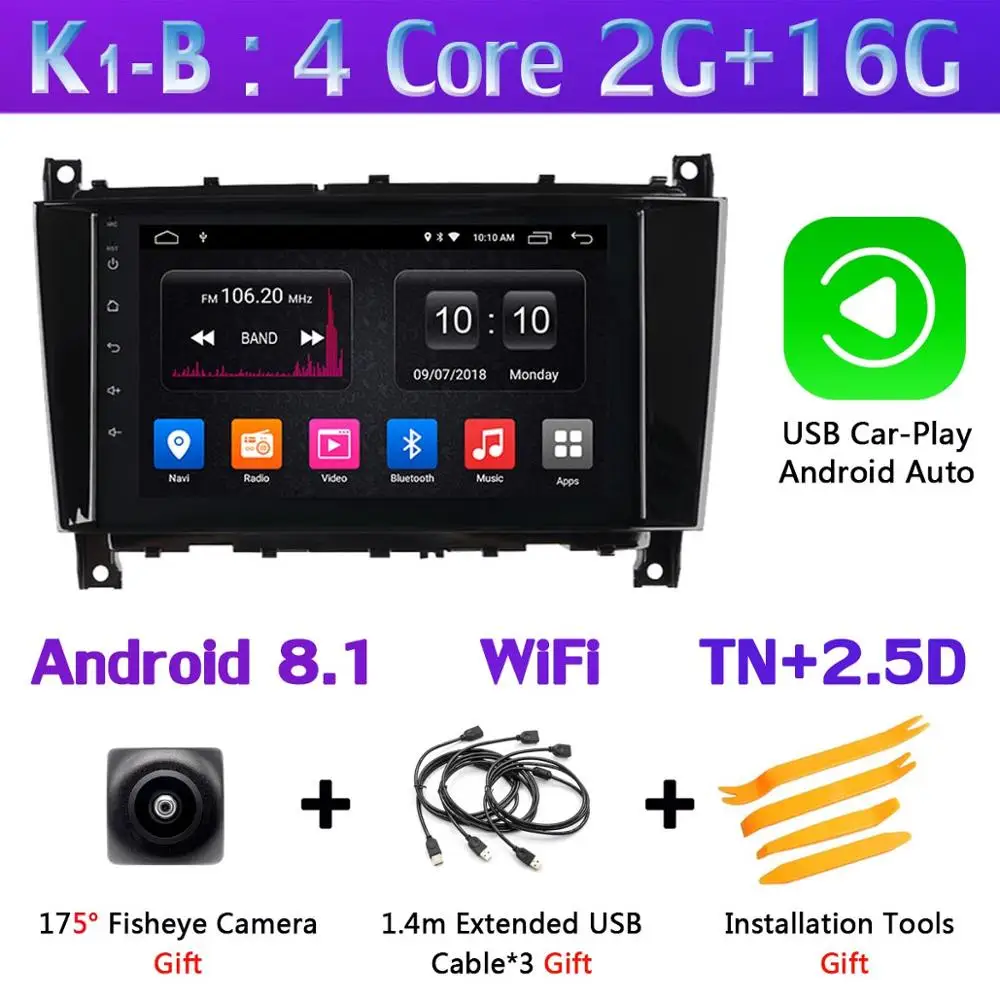 K1-B-CarPlay 360 ° панорамная камера Автомобильный плеер Android 9,0 8Core 4+ 64G CarPlay DSP SPDIF gps радио для Mercedes Benz C/CLC/CLK W209 W203 W219 - Цвет: K1-B-CarPlay