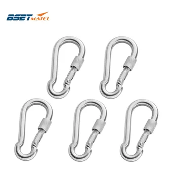 

5X M8*80mm Multifunctional 304 Stainless Steel Spring Snap Carabiner Quick Link Lock Ring Hook snap shackle Chain Fastener Hook