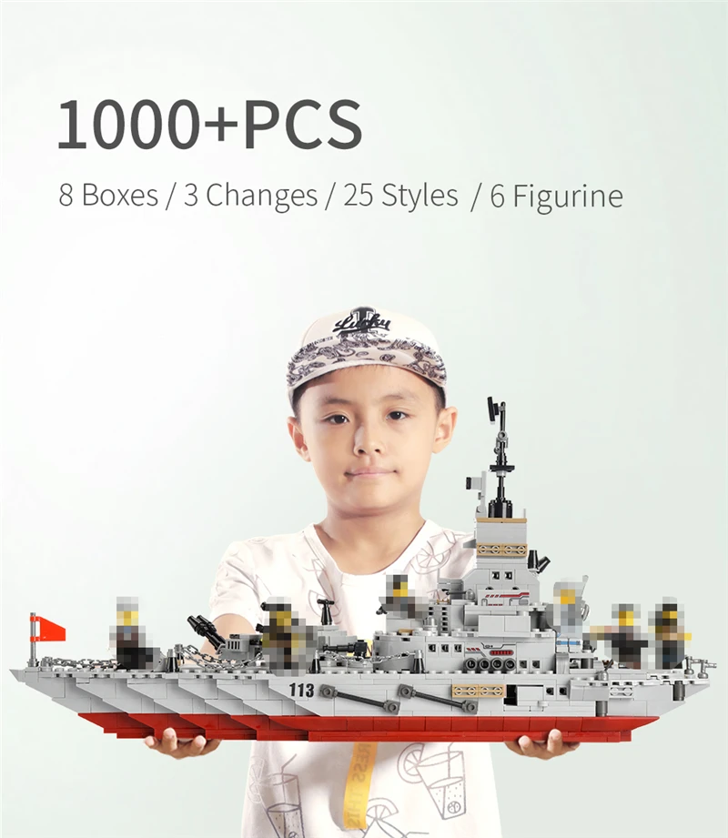 1000+ PCS Military Warship Navy Aircraft Army Figures Building Blocks LegoINGlys Army Warship Construction Bricks Children Toys