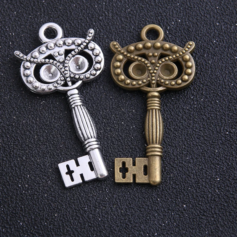 

2pcs/lot 29*60mm Antique Silver Antique Metal Alloy Lovely Large owl Key Charms Vintage Jewelry Keys Charms