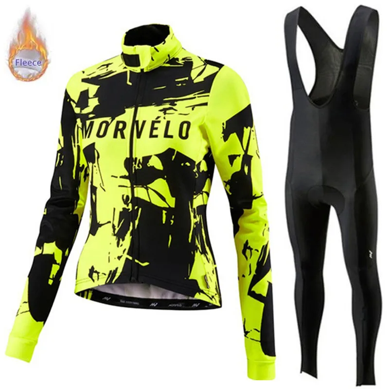 Morvelo pro team Зимняя велосипедная Джерси с длинным рукавом Теплая Флисовая велосипедная одежда комбинезон комплект Женская велосипедная одежда