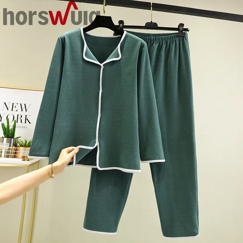 

horswula Double Side Velvet Suit Women's Large Loose Casual Plush Long Sleeve Pajamas Womens Two Peice Sets Female Home Clothes