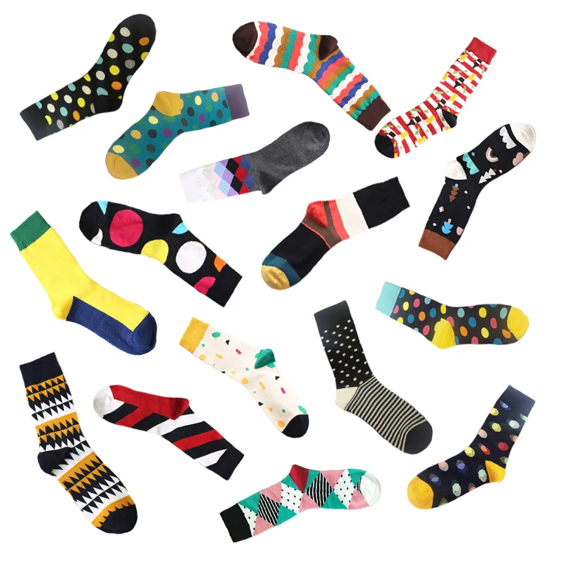 

Fashion Men's Socksutumn Winter Casual Cotton Crew Socks Men Happy Socks Dots/Stripes Daily Deodorant Socks/Calcetines calzette
