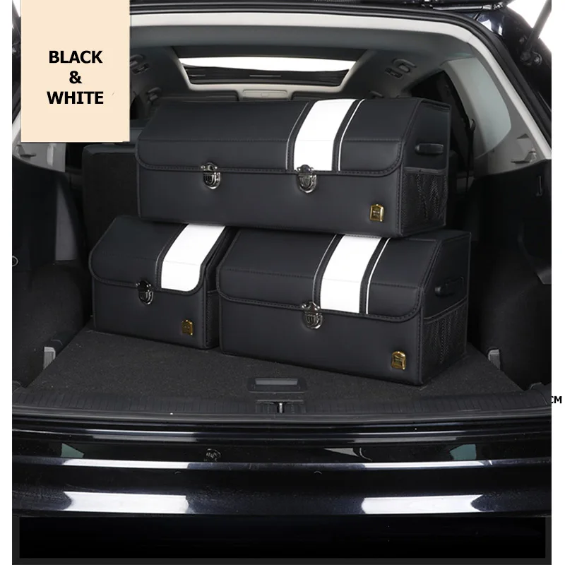 PU Leather Car Trunk Storage Organizer Box, Rear Racks Accessories for Stowing Tidying Foldable Car Accessories