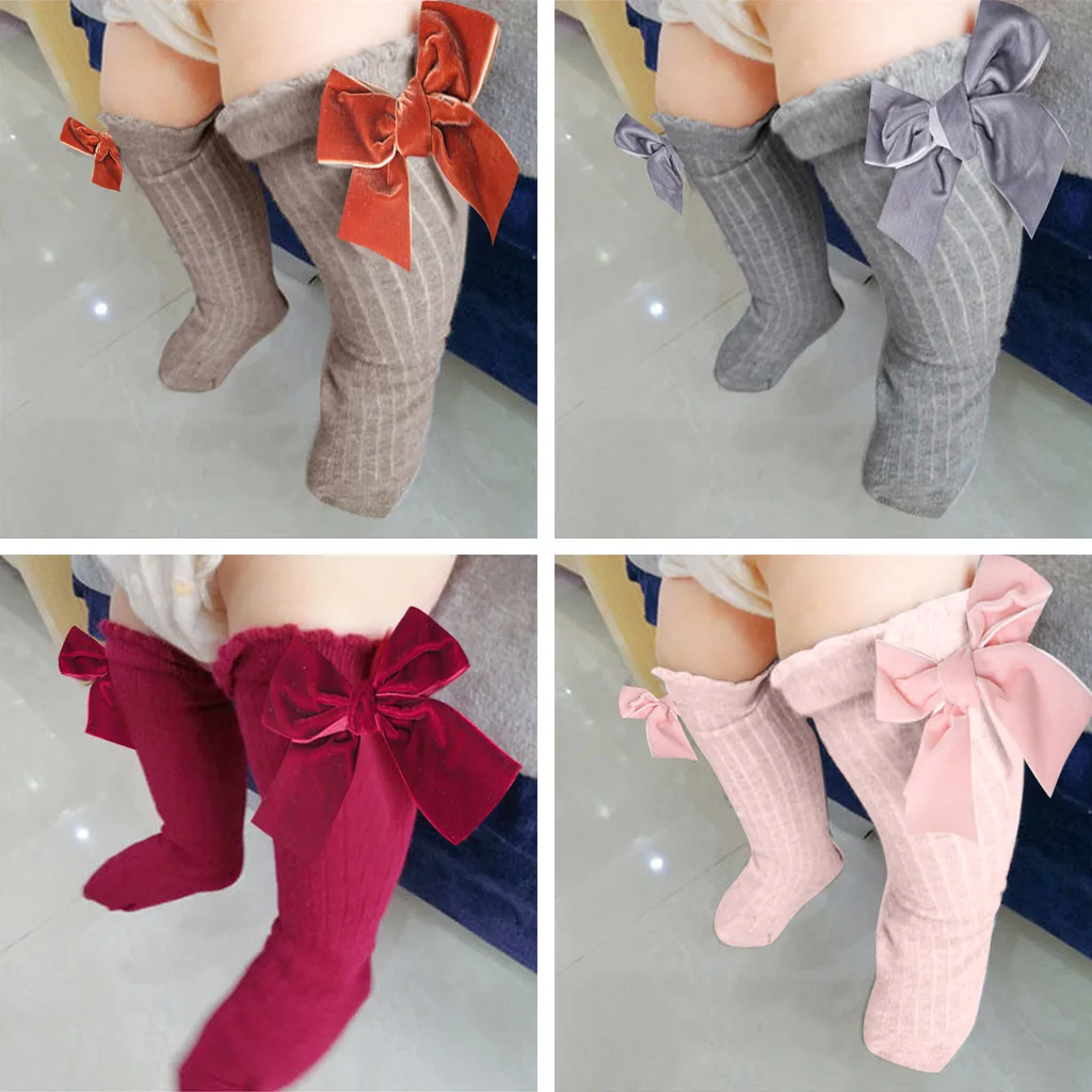 Socks New Kids Toddlers Girls Big Bow Knee High Long Soft Cotton Lace Baby Socks Kids Niekousen meisje Dropshipping Baby Socks