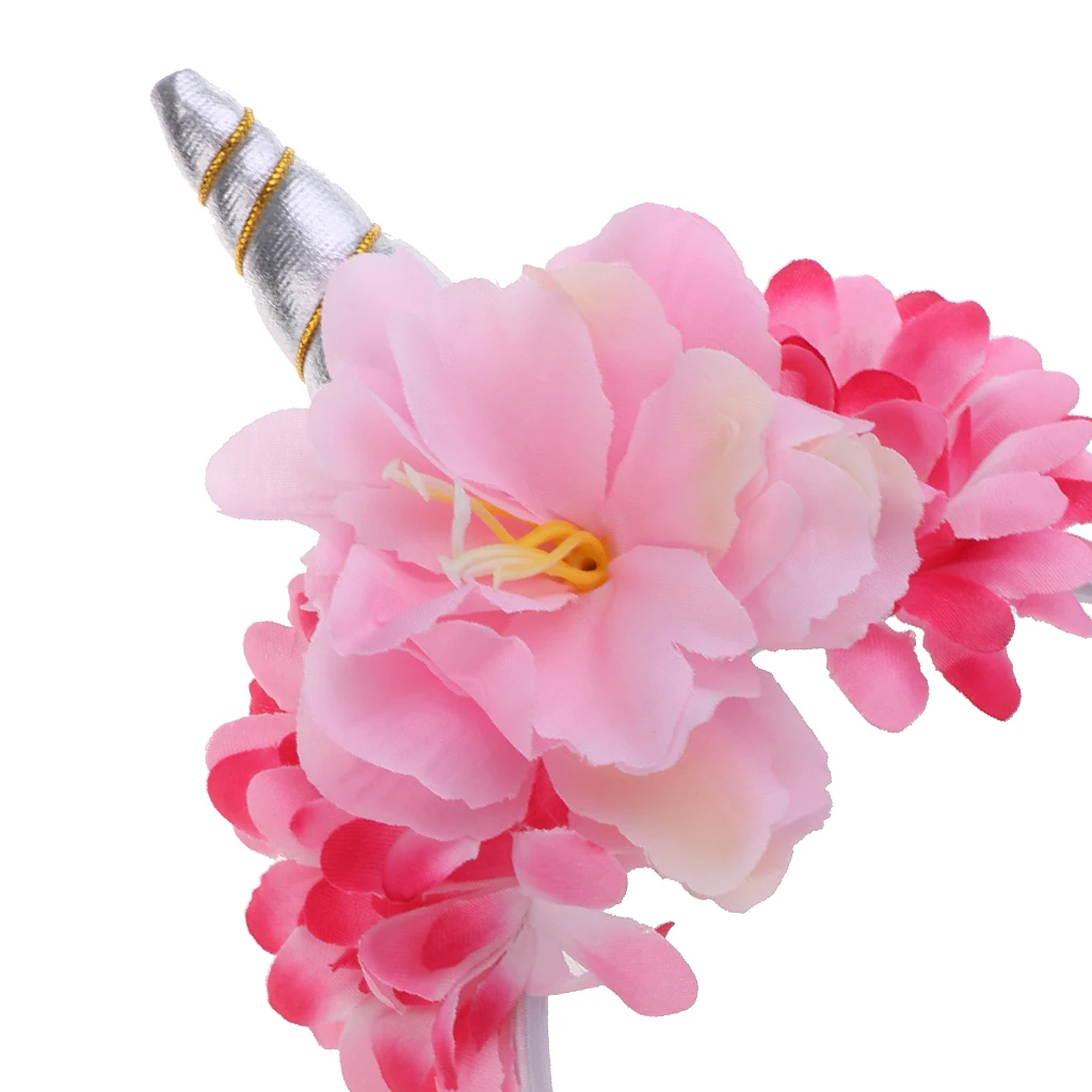 Festival Christmas Decorative Unicorn Horn Pink Rose Flower Pony Hair Hoop Party Kids Headband Dress up Cosplay Novelty Gift