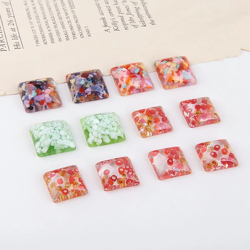 

10pcs jelly colored Vintage Resin Earrings For Women Ladies Party square embedded broken shell patch DIY jewelry materials