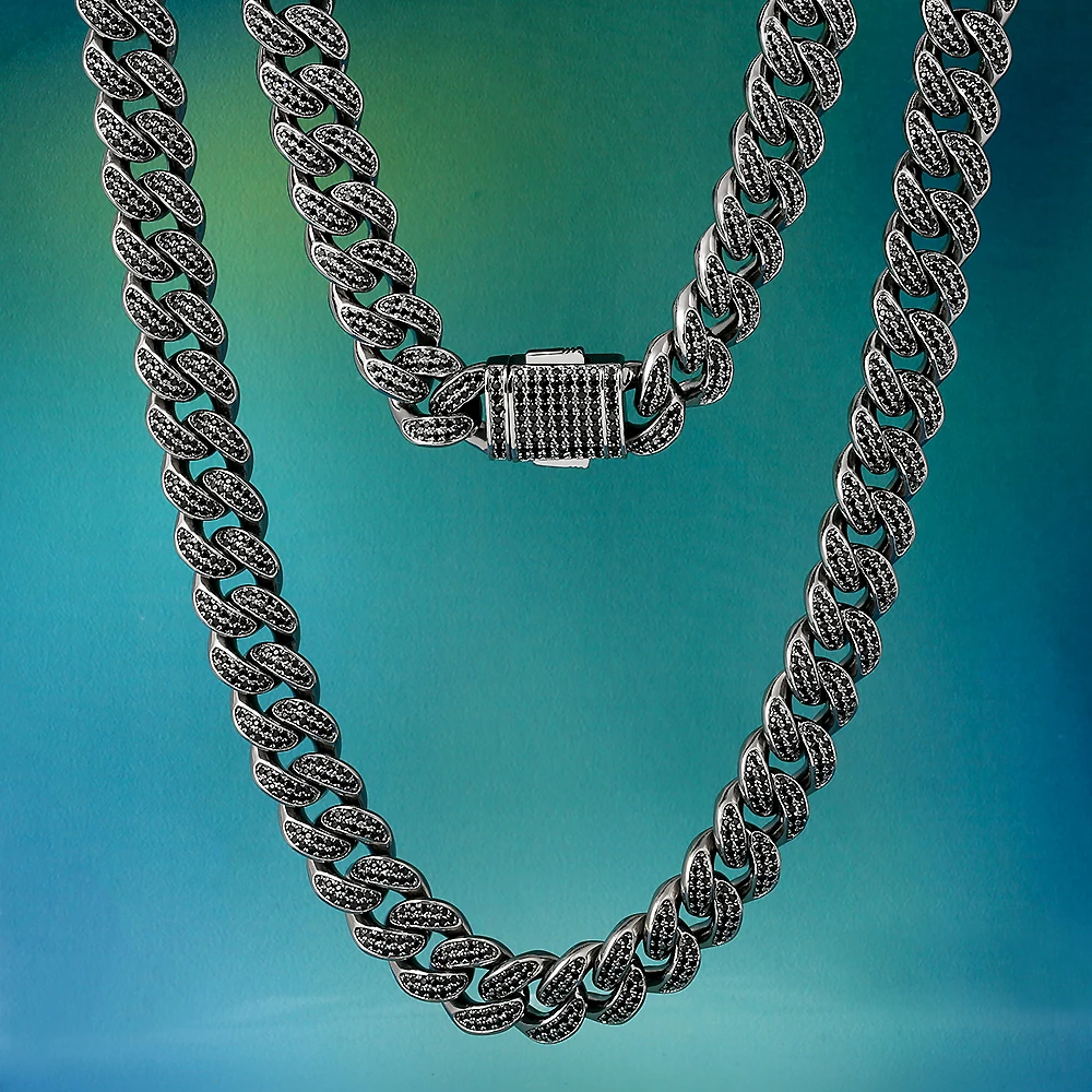 12 мм Bling Iced Out Майами кубинская звено цепи черный 18/20 дюймов ожерелье с Cz микро-набор Высокое качество раппер цепи хип хоп ювелирные изделия