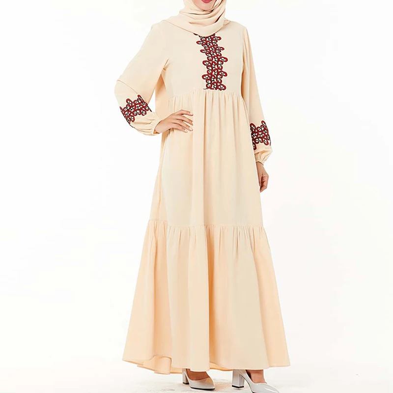 apricot dress Абайя в арабском стиле Дубай хиджаб мусульманское платье Абая для женщин Кафтан Турция ислам Кафтан платья халат Musulmane Longue Tesettur Elbise - Цвет: apricot dress