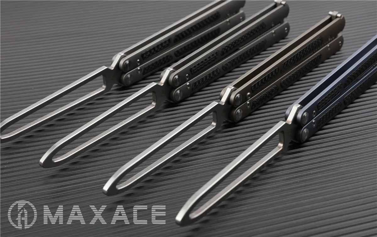 Ножи maxace Пакт тренировочный нож-бабочка нож KVT Керамический шарикоподшипник M390 TC4+ CF Титан jilt не острый Подарочный мешок