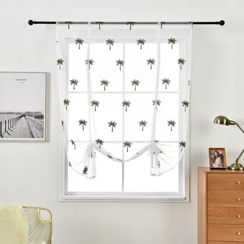 

Coconut Tree Embroidered Roman Curtains for Bedroom Window Doors Tulle Rod Style Living Room Kitchen Cafe Curtain Panels Hottest