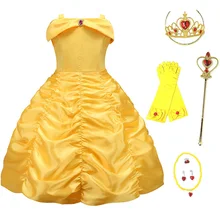 Платье принцессы Белль для девочек; детская одежда для костюмированной вечеринки «Красавица и Чудовище»; парик; костюм на Рождество, день рождения, карнавал, вечеринку