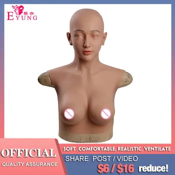 

silicone mask realistic female full face with e cup crossdresser Fake boobs false breast forms For cosplay party Ball mask