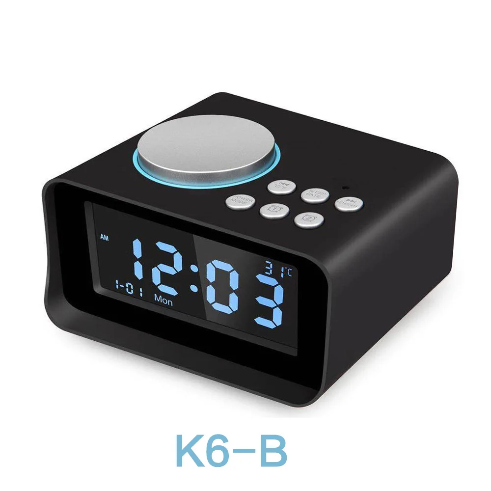 K6-B Black CYBORIS Цифровой Будильник Bluetooth динамик с fm-радио многофункциональный внутренний термометр монитор ЖК-дисплей для спальни - Цвет: K6-B Black