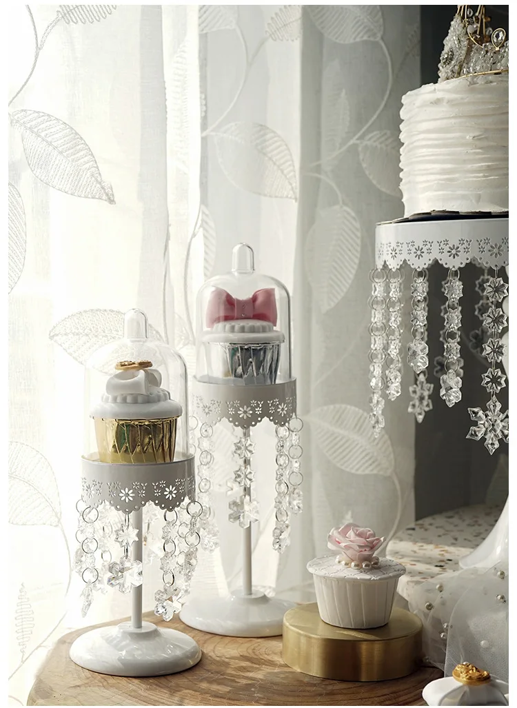 JAROWN Crystal Pendant Iron Cake Stand Wedding Props Acrylic Decoration European Cake Plate Home Birthday Party Candy Dish Tray (17)