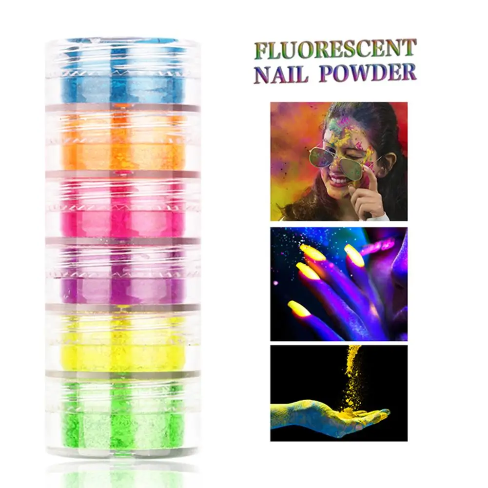 Nail Glitter Powder Neon Phosphor Powder 6 Colors Fluorescent Nail Glitter Powder For Nail Decoration High Quality Fast Delivery