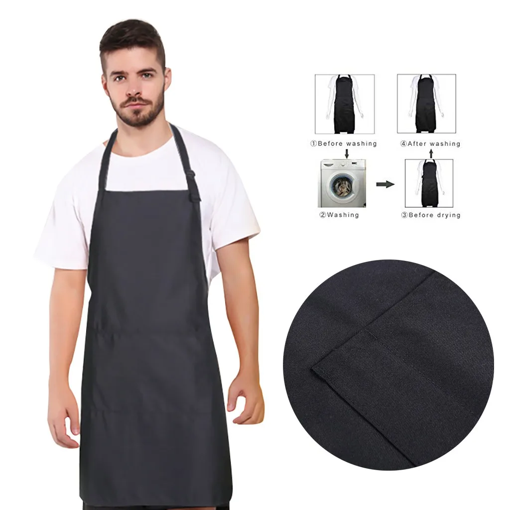 Pure Color Cooking Kitchen Apron Funny with Pocket Long Ties For Woman Men Chef Waiter BBQ Hairdresser Aprons Bibs Kitchen