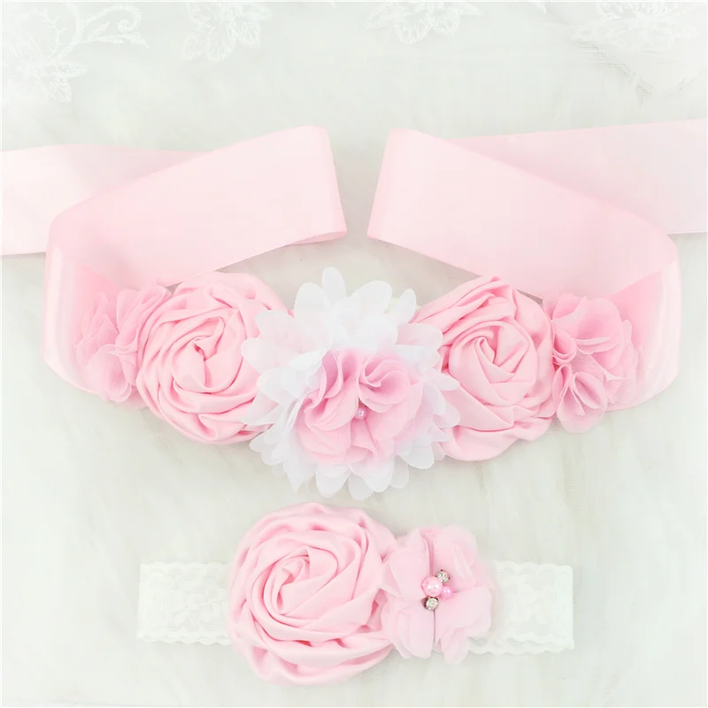 Bridal Waistband Casual Waist Belt Children Girls Waist Belts Long Ribbon with Headband Flower Polyester Belt Wedding Waistband For Girls Party Dress Accessories