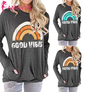 

Women Casual Letter Print O Neck Long Green, Orange Sleeve Hip Length Loose Sweatshirt Autumn/Spring Tops