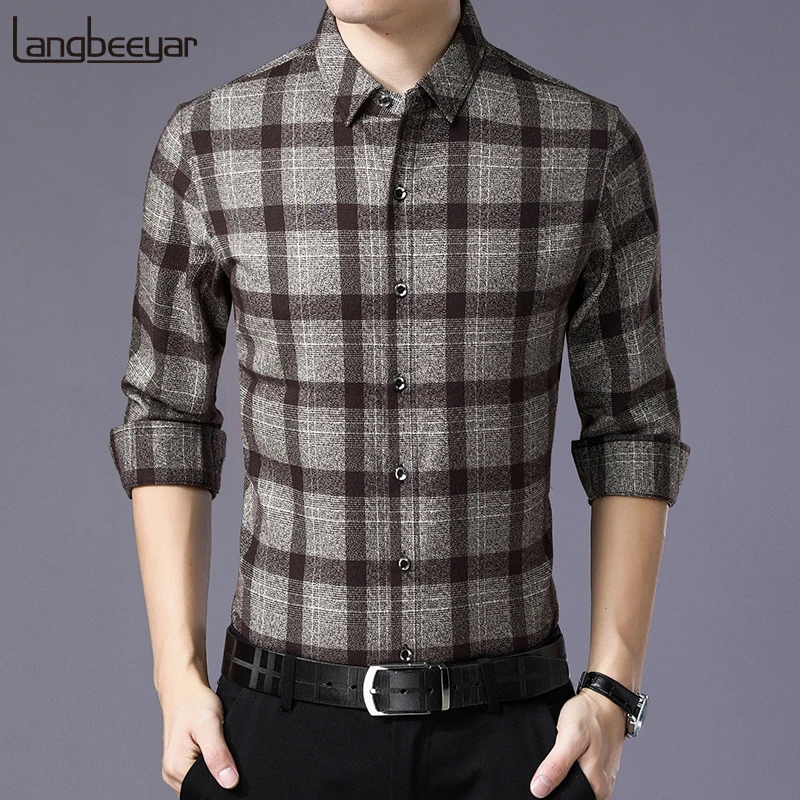 

Top Grade 2020 Fall New Fashion Brand Shirt Men's Plaid Slim Fit Streetwear Long Sleeve Dress Shirts Checkered Casual Clothes