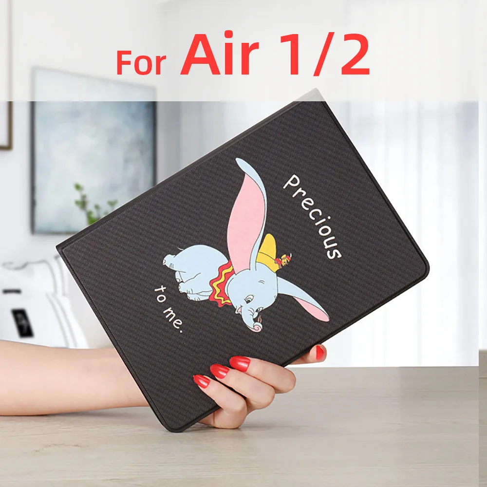 Cartoon Elephant Case For iPad 2 3 4 Air 1 New A1893 A1822 A1954 Protective Cover Auto Sleep Leather Thin Soft Shell - Цвет: Black Air 1 2