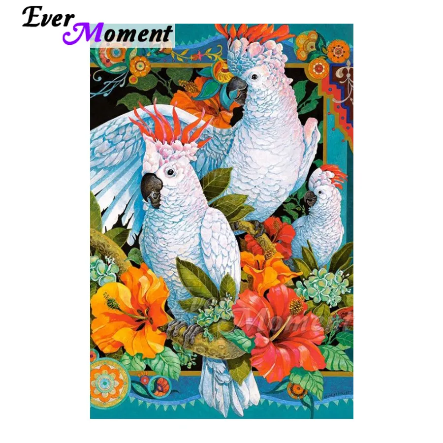 Алмазная живопись Ever Moment, Белый попугай, произведение искусства, 5D, сделай сам, мозаика, полная квадратная дрель, алмазная вышивка, ручная работа, для дома 3F2094