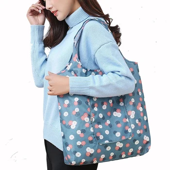 

Folding Tote Shopping Bag Women Men Casual Eco Reusable Shopping Flower Case Travel Solid Handbag Shopper Bags