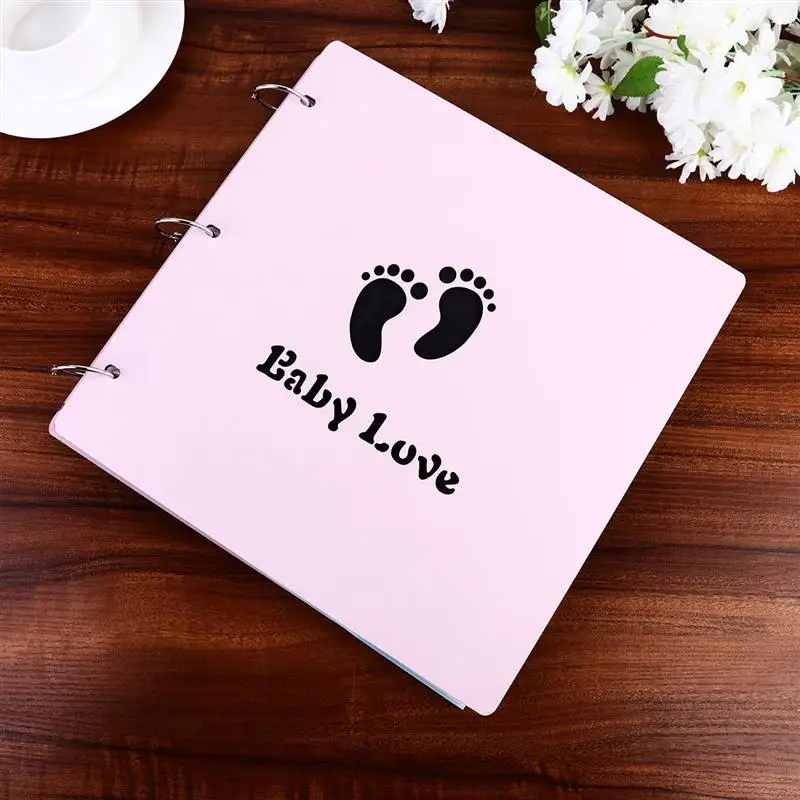 16 Inches Creative Footprinted Wooden Baby Photo Album DIY Growing Up Souvenir Albums Pink Children'S Souvenirs | Мать и ребенок
