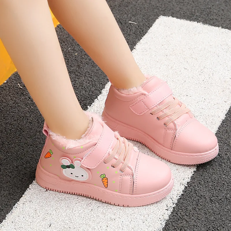 Детские ботинки; обувь для маленьких девочек и мальчиков; зимние ботинки для мальчиков; хлопковые и бархатные кроссовки с героями мультфильмов; модные кожаные ботинки - Цвет: Pink