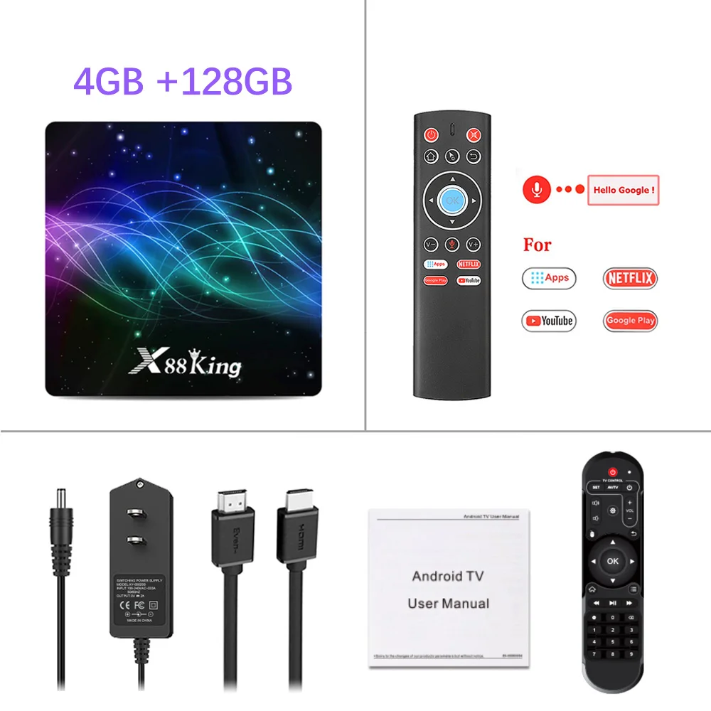 4G 128G C T1 Voice 4GB 128G X88 King Amlogic S922X ТВ приставка Android 9,0 Поддержка двойной Wifi BT5.0 1000M 4K 60fps USB3.0 Google Play Netflix Youtube 4K - Цвет: 4G 128G C T1 Voice
