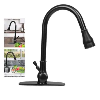 

Black Bronze Swivel Pull-Out Spout Kitchen Sink Faucet Deck Mounted Mixer Tap Single Handle Cold Hot Tap
