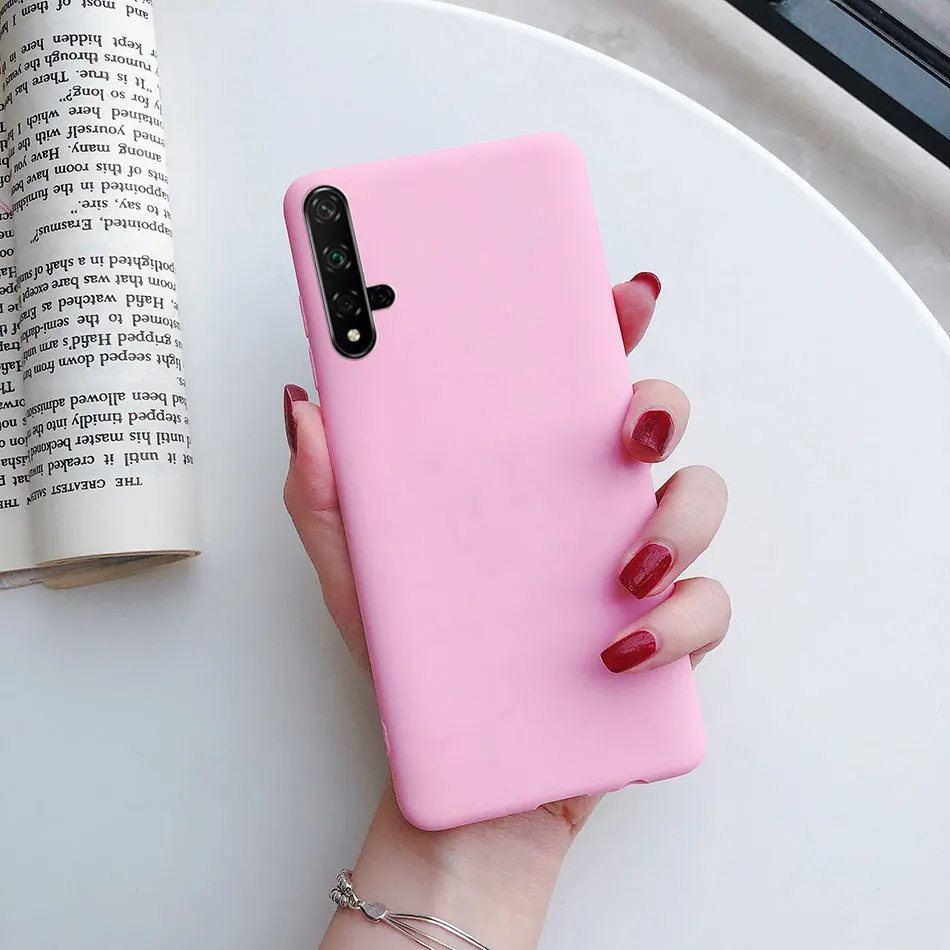 Case For Huawei Nova 5T Phone Case shockproof Candy Color TPU Liquid  Silicone Soft Back Cases