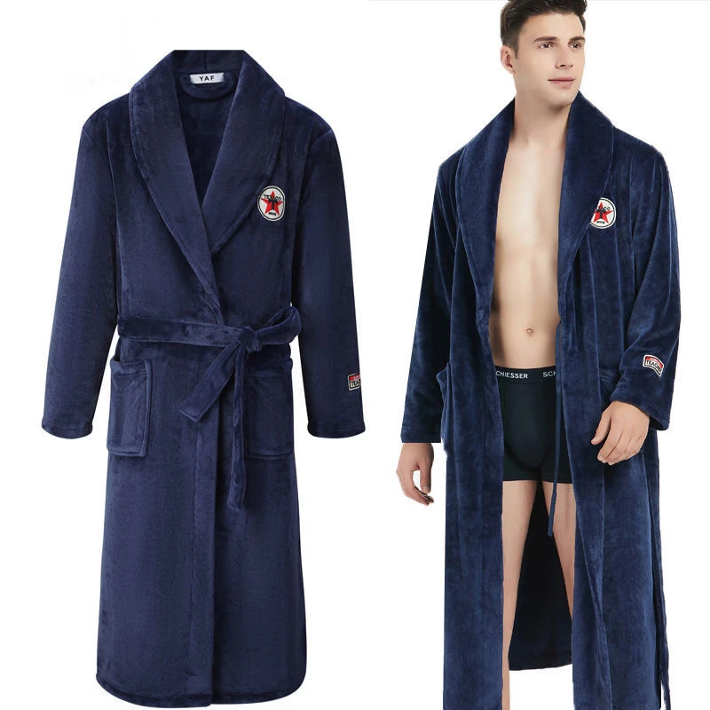 Men Casual Kimono Bathrobe Autumn Winter Flannel Long Robe Thick Warm Sleepwear Plus Size 4XL Nightgown Male Loose Home Wear silk pj set