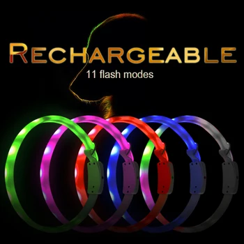 

Pet Dogs Cats Night Flashing Glowing Collars USB Rechargeable Luminous LED Light Safety Dog Collar for Big Large Medium Dogs