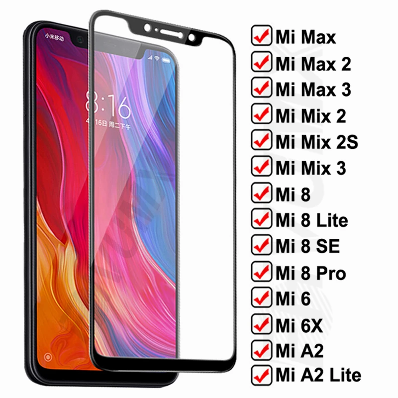 9D Full Cover Tempered Glass For Xiaomi Mi 6 6X Max 2 3 Screen Protector On the Mi 8 SE A2 Lite Mix 2 2S 3 Protective Glass Film afbeelding