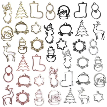 

10pcs Halloween Christmas Hollow Open Bezel Charms Setting Frame Pendant for UV Metal Resin Bezel for DIY Jewelry Making Crafts